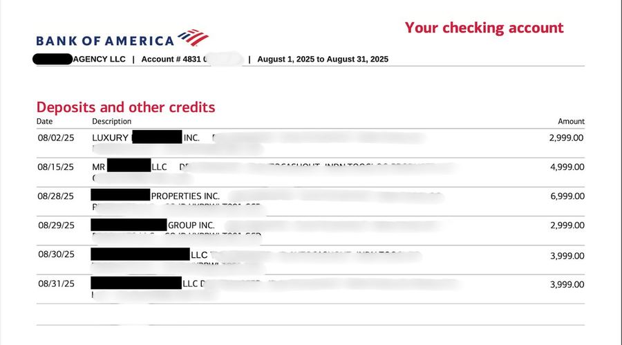 Bank of America statement screenshot: $24,995 in deposits